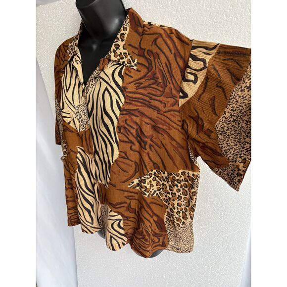 Phool Vintage Style Animal Print Button Down Shirt Size L Top Blouse Sexy 80s - Picture 4 of 9